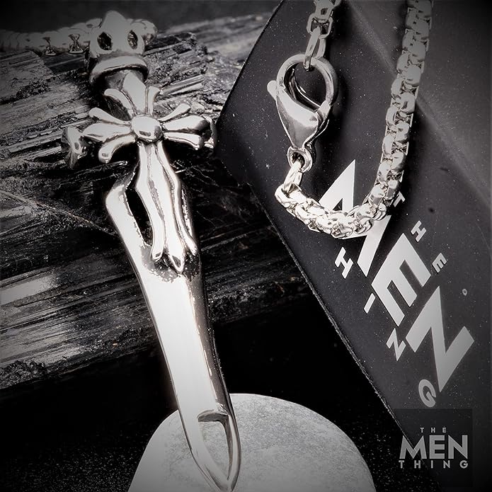 Victory Sword - Titanium Steel Pendant With 24Inch Round Box Chain For Men & Boys