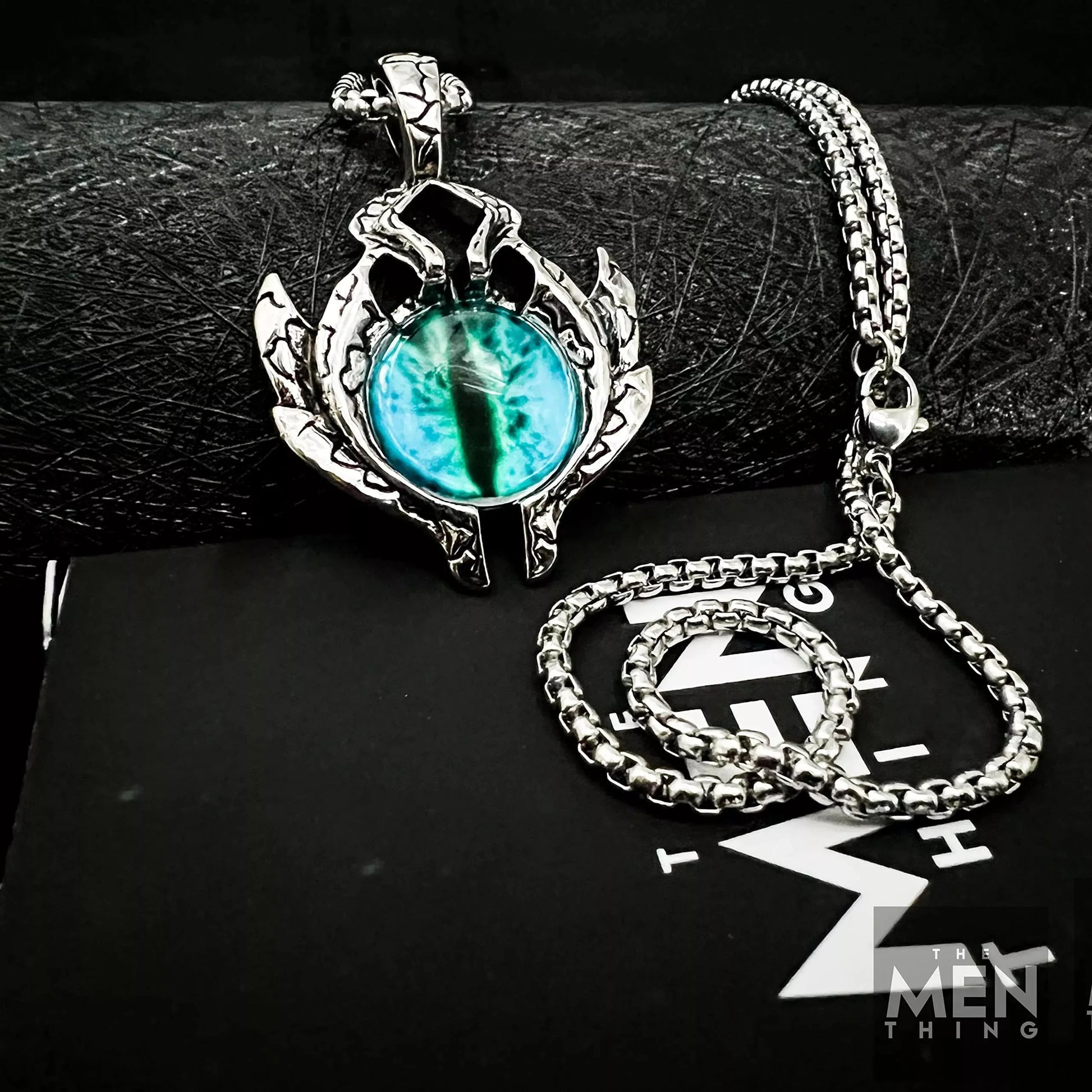 THE MEN THING Pendant for Men - Pure Titanium Steel Blue Eye Pendant with 24inch Round Box Chain for Men & Boys