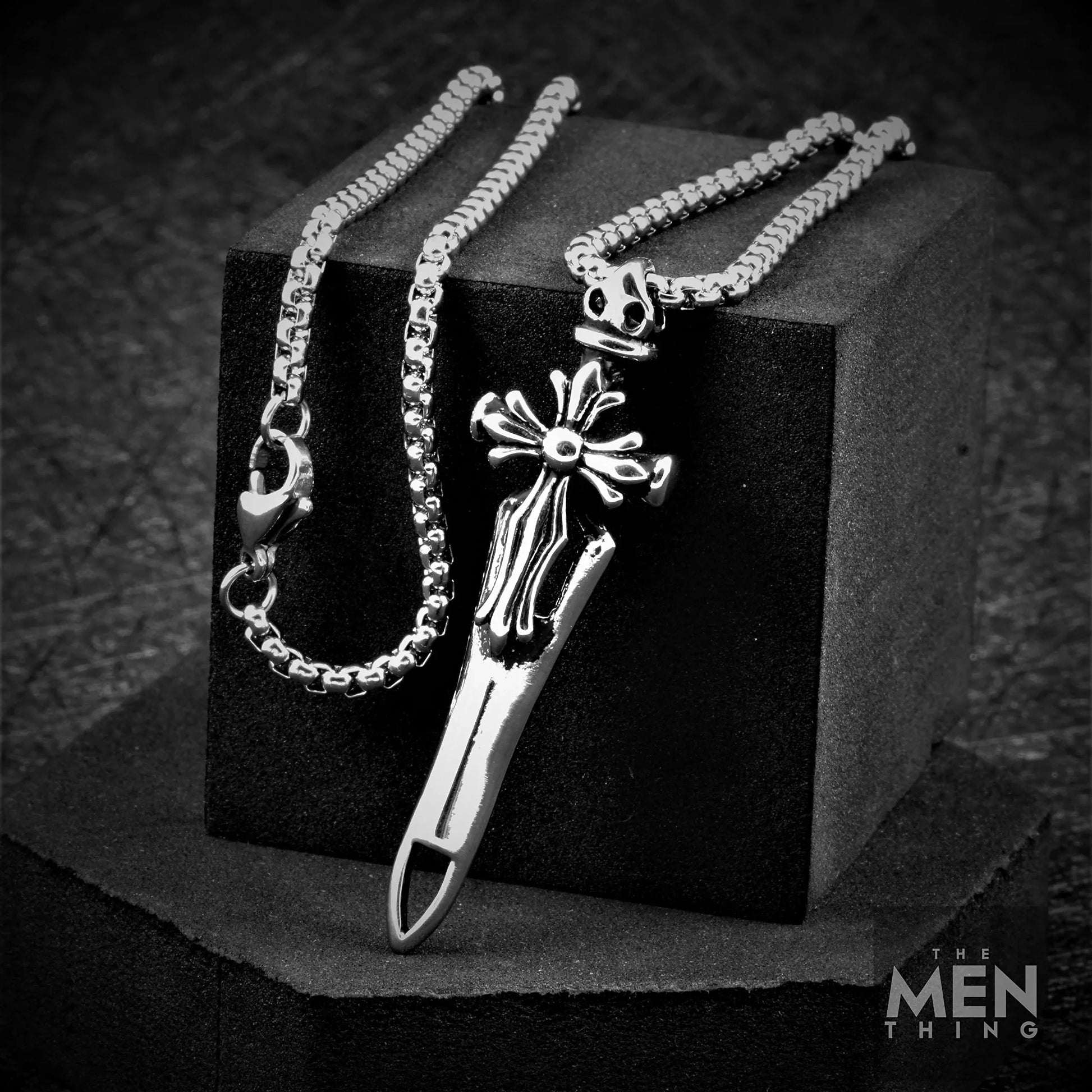 THE MEN THING Pendant for Men - Pure Titanium Steel Sword Plus Pendant with 24inch Round Box Chain for Men & Boys