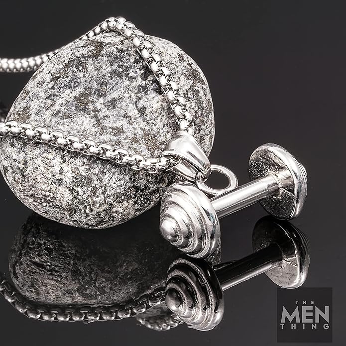Dumbbell Equation - Pure Titanium Steel Pendant With 24Inch Round Box Chain For Men & Boys