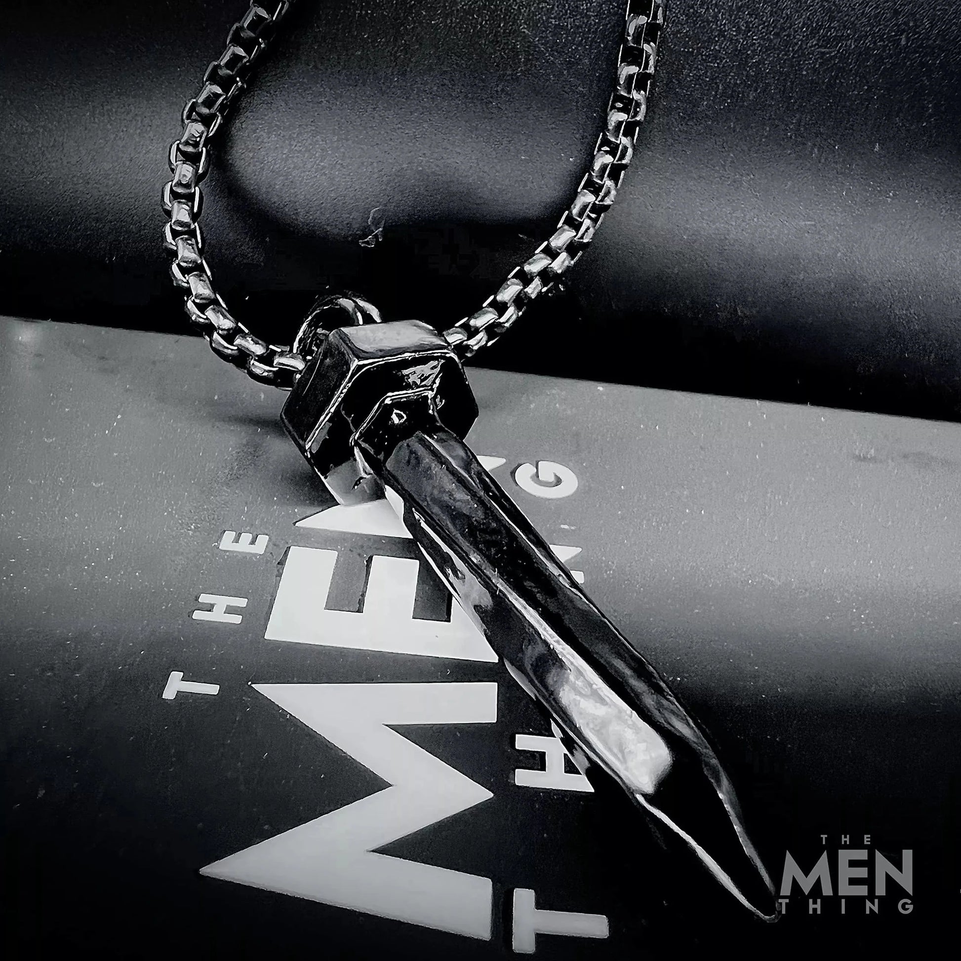 THE MEN THING Pendant for Men - Pure Titanium Steel Black Nail Pendant with 24inch Round Box Chain for Men & Boys