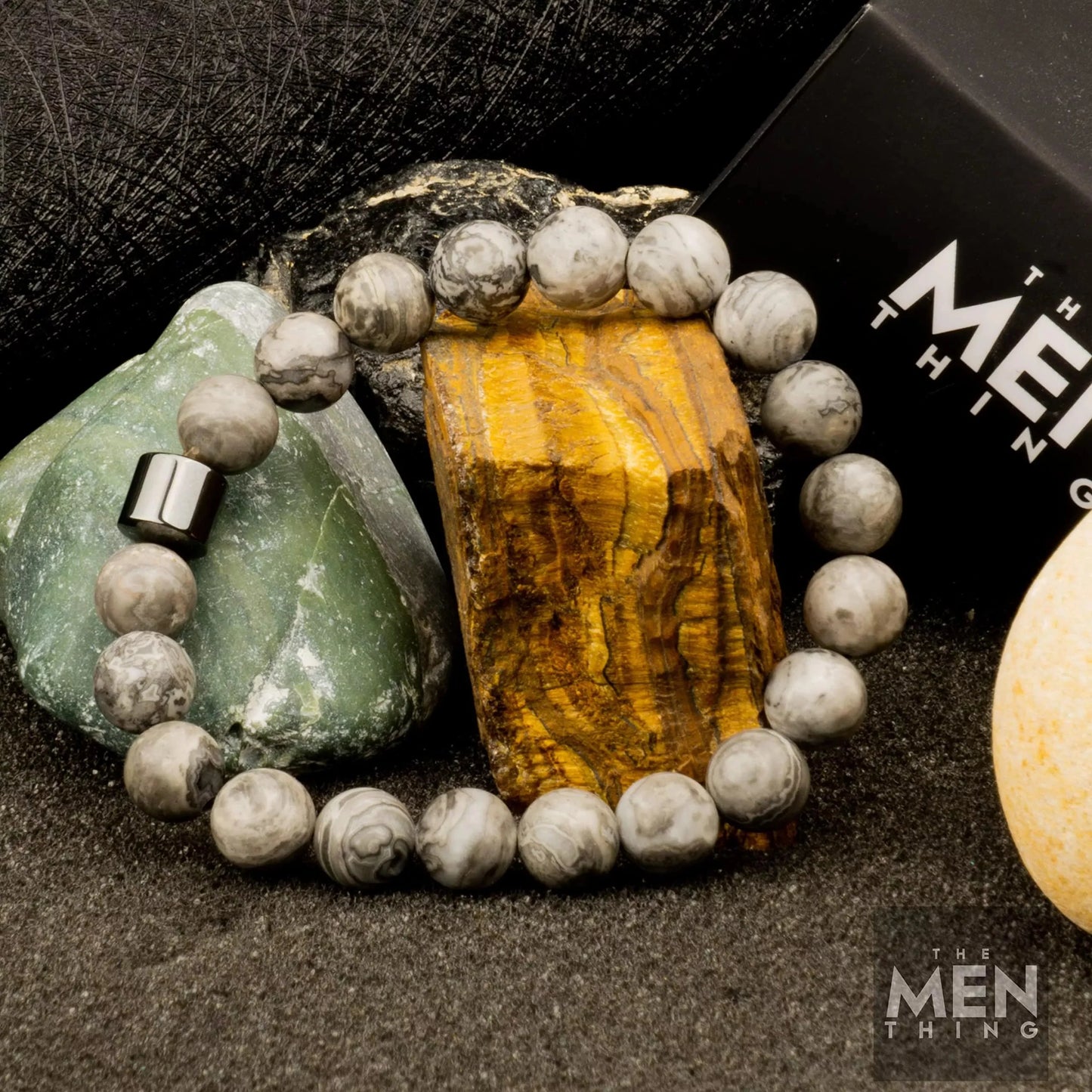 THE MEN THING Natural Beads Bracelet for Men - Become Money Magnet - Weathered Agate Stone Colorful 7 Chakra Energy Stretch Bracelet (7inch)