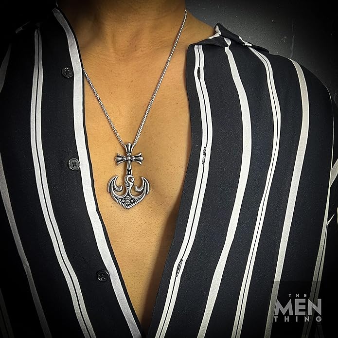 Kungs Anchor - Pure Titanium Steel Anchor Pendant With 24Inch Round Box Chain For Men & Boys