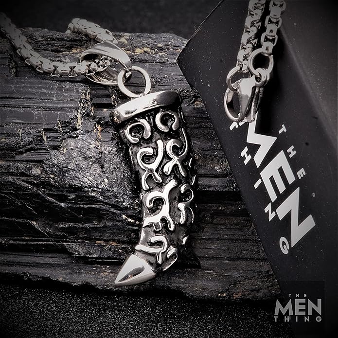 Wolf Tooth - Pure Titanium Steel Pendant With 24Inch Round Box Chain For Men & Boys