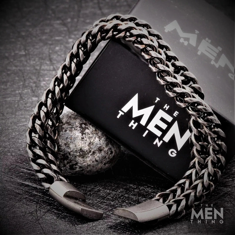 THE MEN THING 12mm Pure Stainless Steel Double Franco Link Chain Bracelet, Biker Punk Style Bracelet for Men & Boy (8 inch)