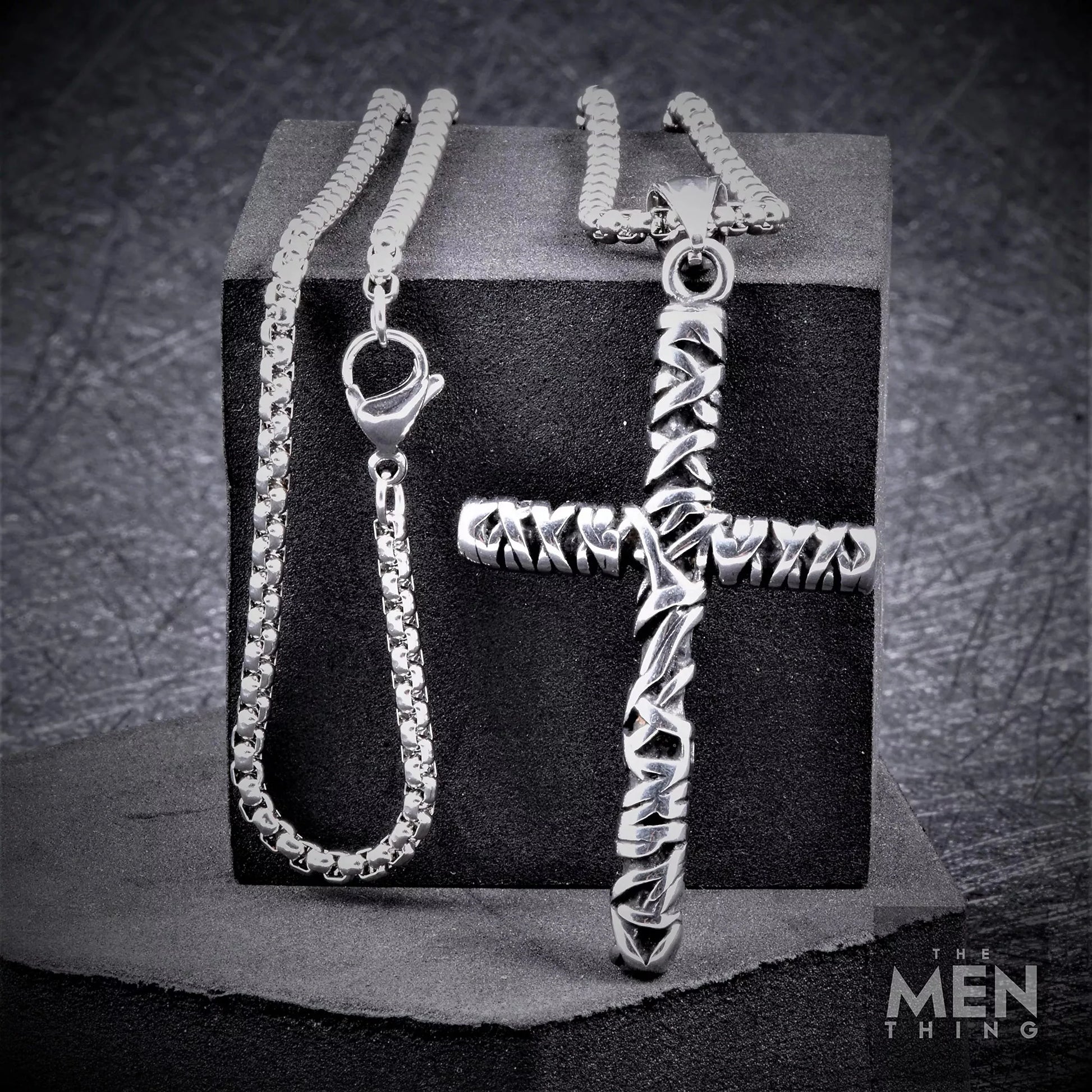 THE MEN THING Pendant for Men - Pure Titanium Steel Cross Pendant with 24inch Round Box Chain for Men & Boys