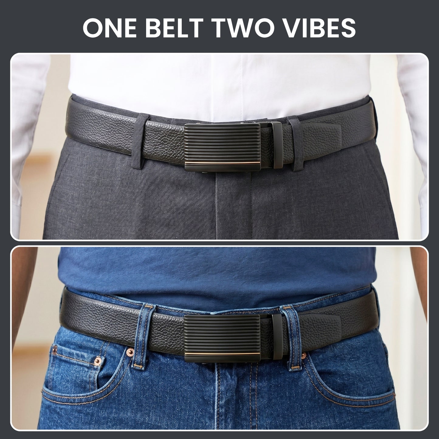 Mens Genuine Leather Belt | 2 in 1 Reversible (Black & Brown) (1 Pc.) - LUXORIC