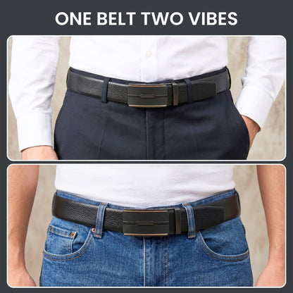 Mens Genuine Leather Belt | 2 in 1 Reversible (Black & Brown) (1 Pc.) - LUXORIC