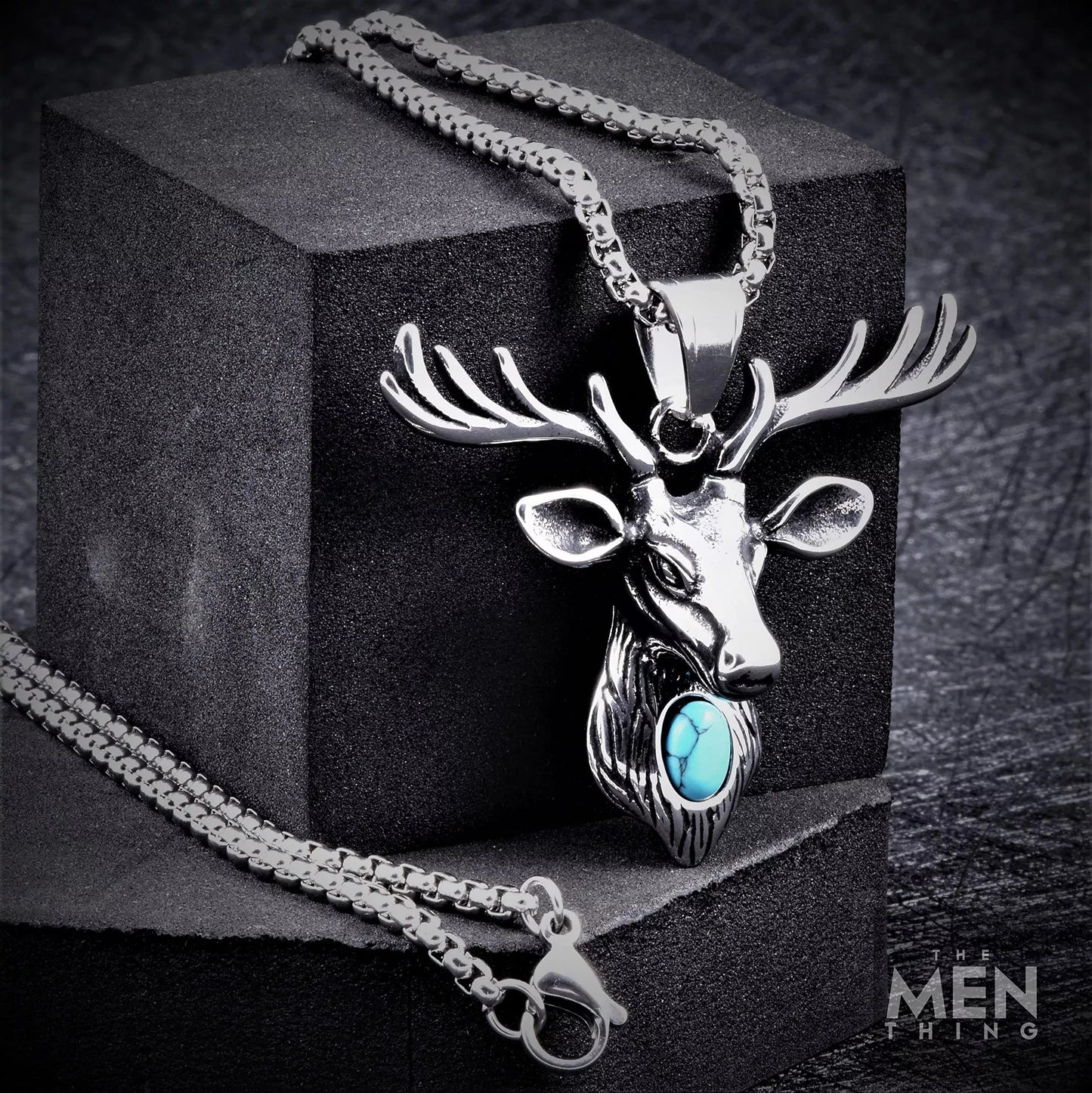 THE MEN THING Pendant for Men - Pure Titanium Steel Deer Pendant with 24inch Round Box Chain for Men & Boys