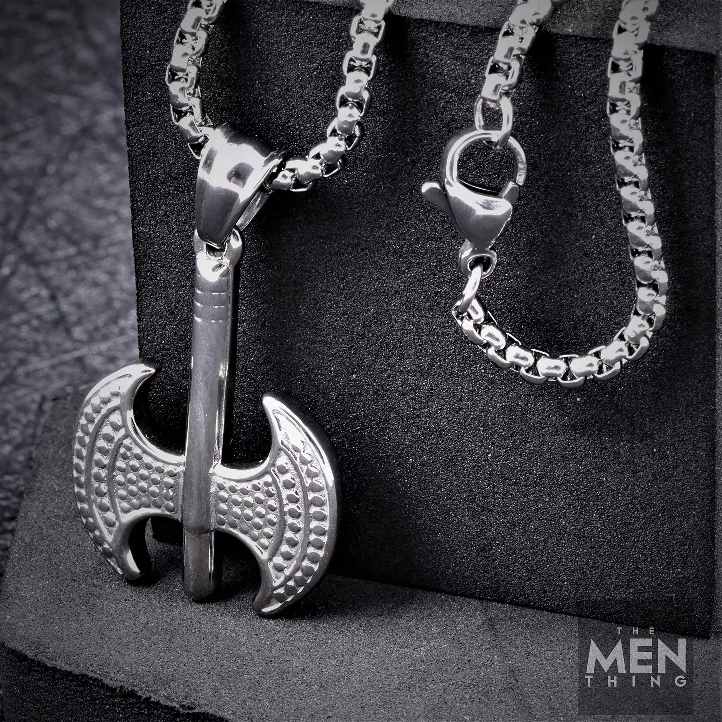 THE MEN THING Pendant for Men - Pure Titanium Steel Axe Pendant with 24inch Round Box Chain for Men & Boys