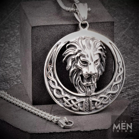 THE MEN THING Pendant for Men - Pure Titanium Steel Punk Lion Pendant with 24inch Round Box Chain for Men & Boys