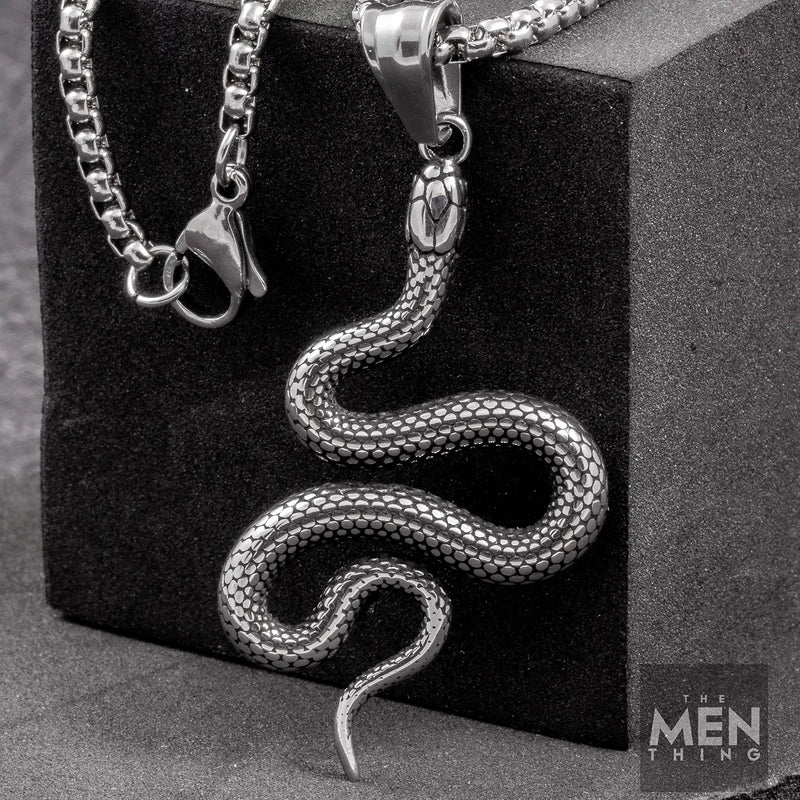 THE MEN THING Pendant for Men - Pure Titanium Steel Snake Pendant with 24inch Round Box Chain for Men & Boys