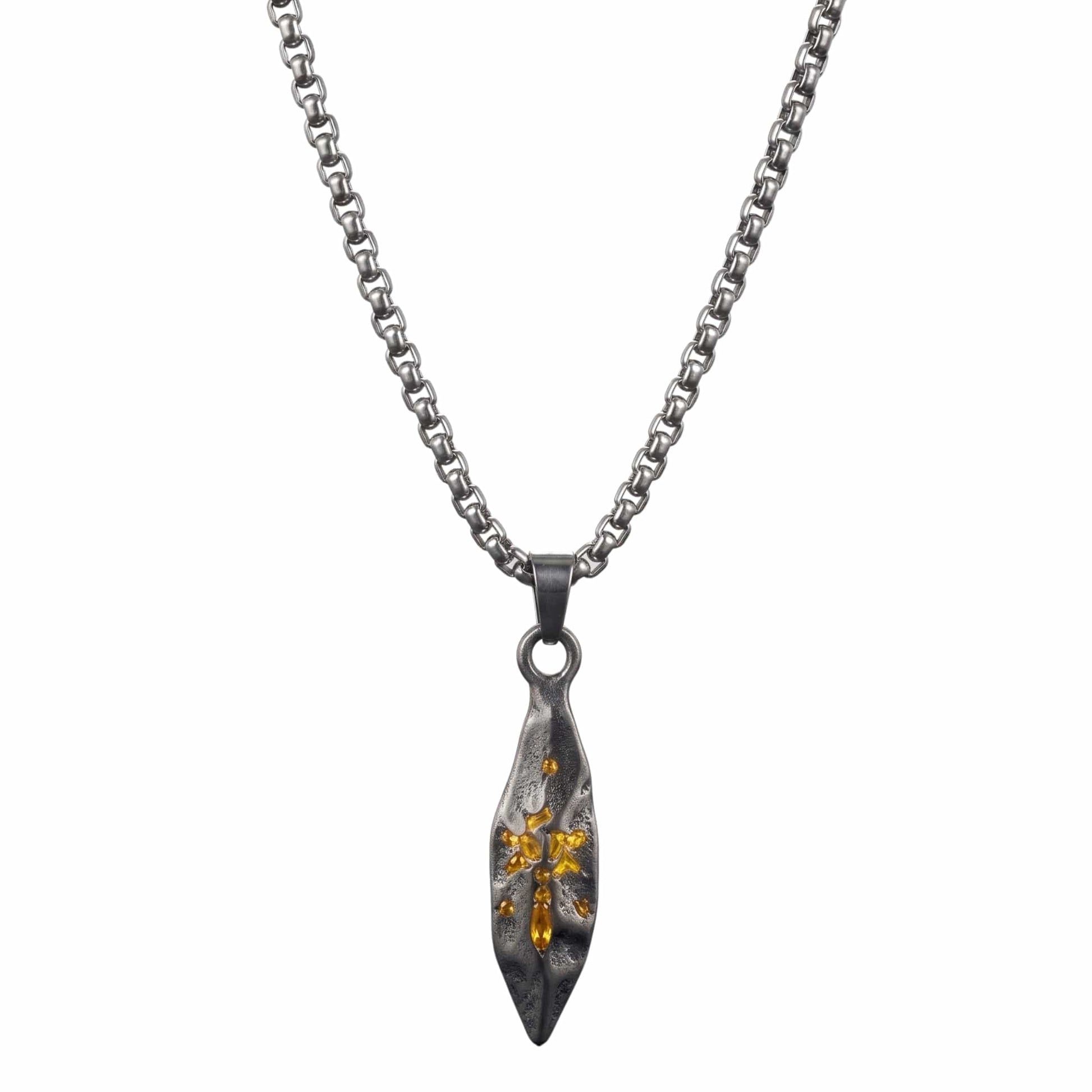 ABSTRACT SPEAR - GUNMETAL - 9mm Titanium Steel Pendant with 23inch Round Box 4mm Chain for Men & Boys — SS Pendant/ Necklace for Men | THE MEN THING