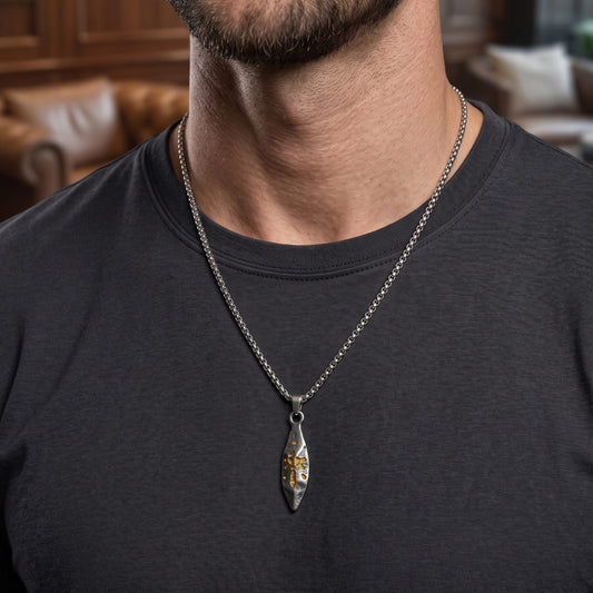 ABSTRACT SPEAR - GUNMETAL - 9mm Titanium Steel Pendant with 23inch Round Box 4mm Chain for Men & Boys - THE MEN THING