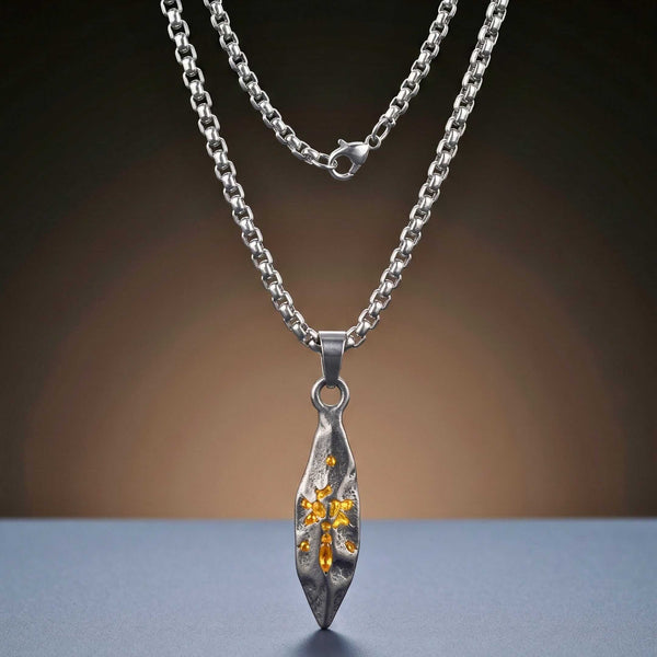 ABSTRACT SPEAR - GUNMETAL - 9mm Titanium Steel Pendant with 23inch Round Box 4mm Chain for Men & Boys