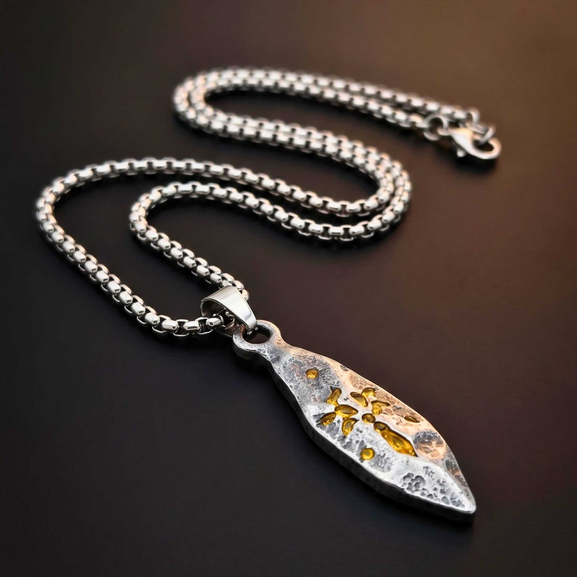 ABSTRACT SPEAR - GUNMETAL - 9mm Titanium Steel Pendant with 23inch Round Box 4mm Chain for Men & Boys — SS Pendant/ Necklace for Men | THE MEN THING