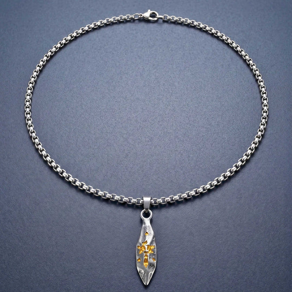 ABSTRACT SPEAR - GUNMETAL - 9mm Titanium Steel Pendant with 23inch Round Box 4mm Chain for Men & Boys