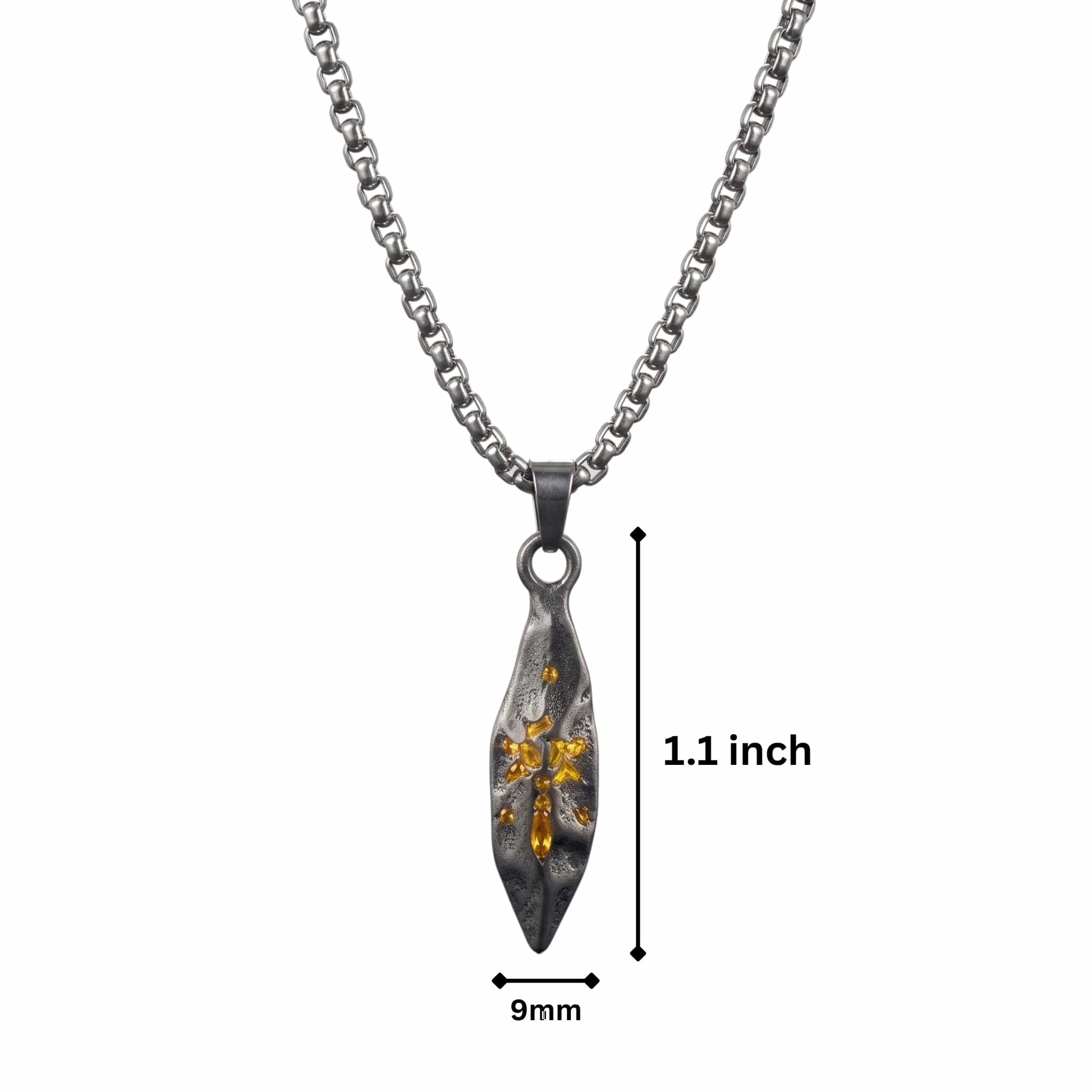 ABSTRACT SPEAR - GUNMETAL - 9mm Titanium Steel Pendant with 23inch Round Box 4mm Chain for Men & Boys — SS Pendant/ Necklace for Men | THE MEN THING