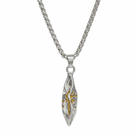 ABSTRACT SPEAR - STEEL - 9mm Titanium Steel Pendant with 23inch Round Box 4mm Chain for Men & Boys - THE MEN THING