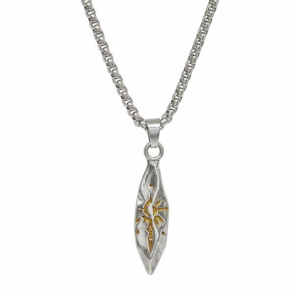 ABSTRACT SPEAR - STEEL - 9mm Titanium Steel Pendant with 23inch Round Box 4mm Chain for Men & Boys