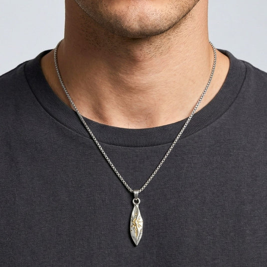 ABSTRACT SPEAR - STEEL - 9mm Titanium Steel Pendant with 23inch Round Box 4mm Chain for Men & Boys - THE MEN THING