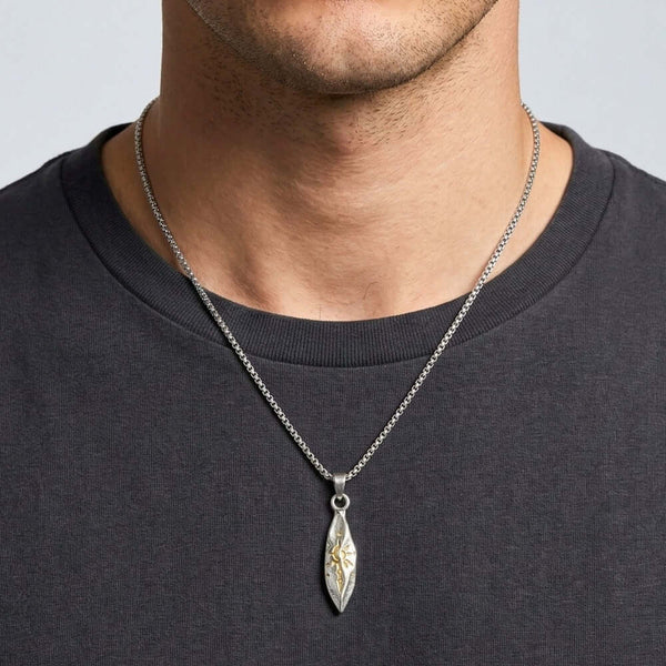 ABSTRACT SPEAR - STEEL - 9mm Titanium Steel Pendant with 23inch Round Box 4mm Chain for Men & Boys