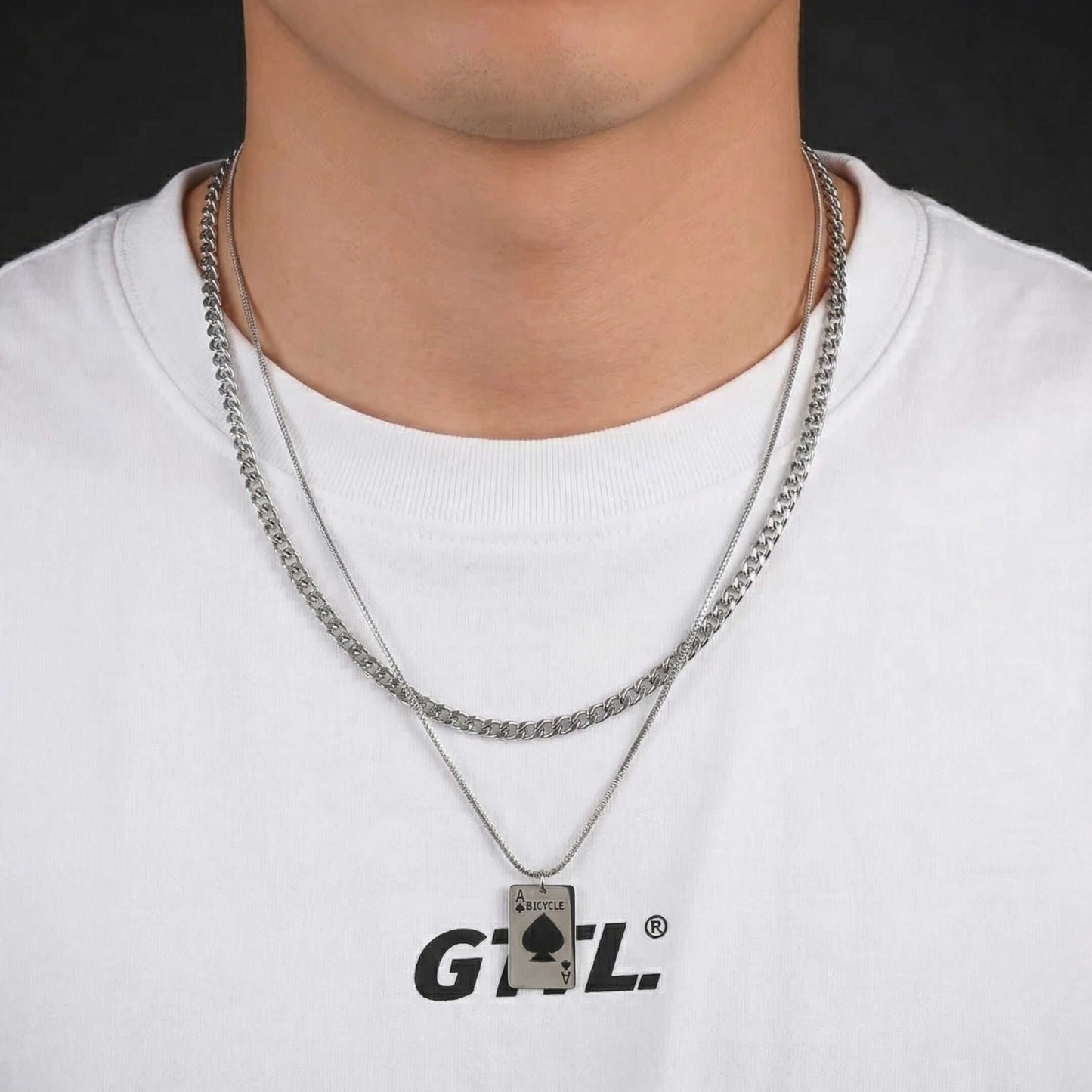 ACE STACK - 20mm Titanium Steel Pendant with 19 to 21inch Adjustable Cable Chain for Men & Boys - THE MEN THING