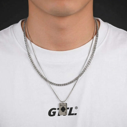 ACE STACK - 20mm Titanium Steel Pendant with 19 to 21inch Adjustable Cable Chain for Men & Boys - THE MEN THING