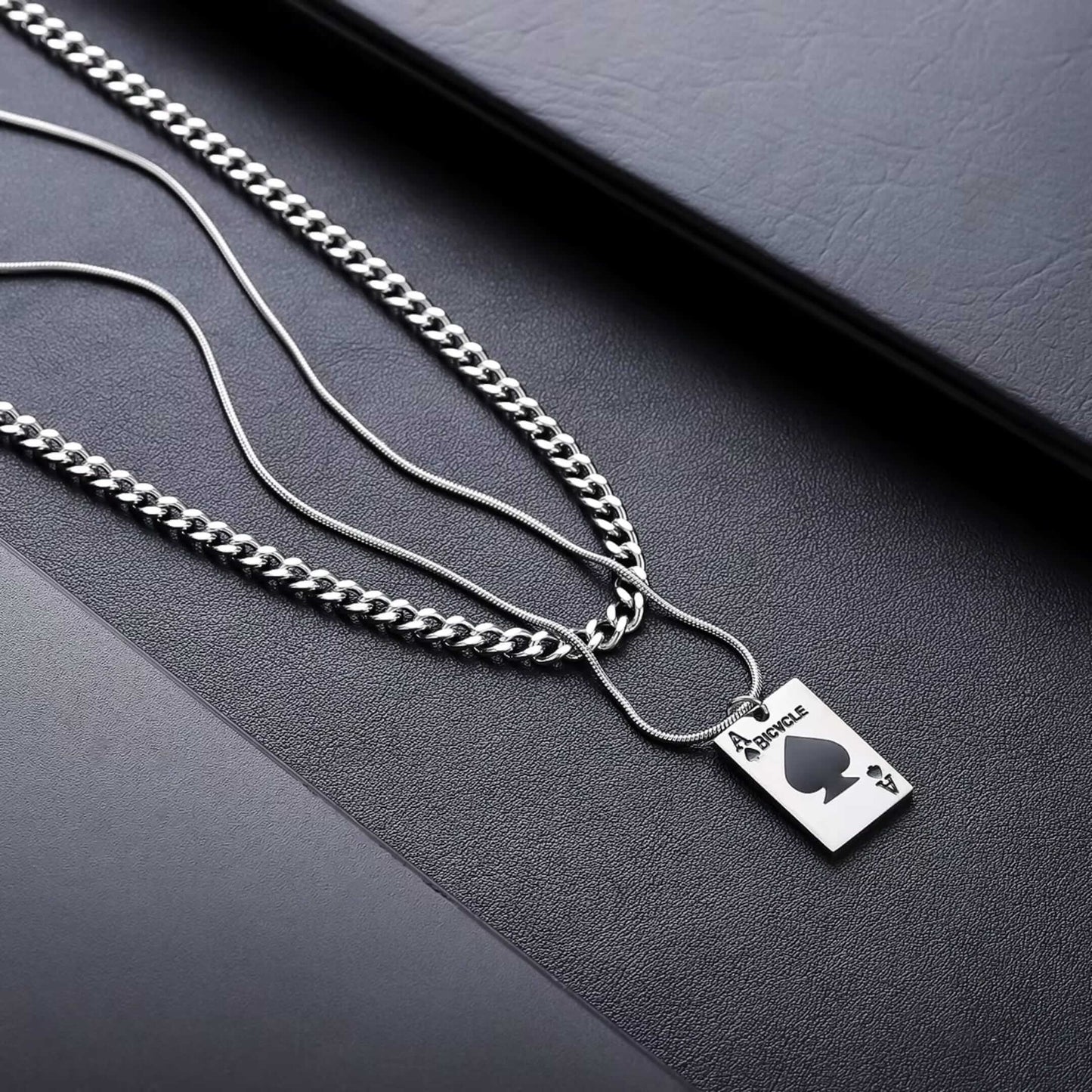 ACE STACK - 20mm Titanium Steel Pendant with 19 to 21inch Adjustable Cable Chain for Men & Boys - THE MEN THING
