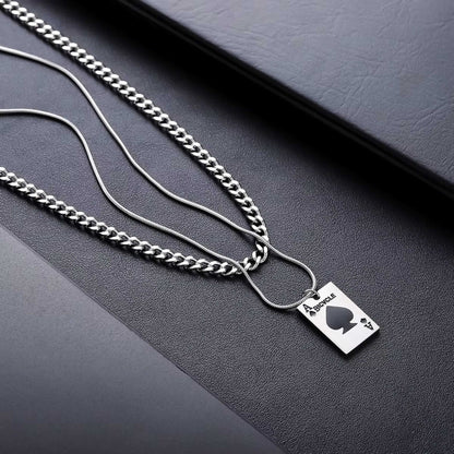 ACE STACK - 20mm Titanium Steel Pendant with 19 to 21inch Adjustable Cable Chain for Men & Boys - THE MEN THING