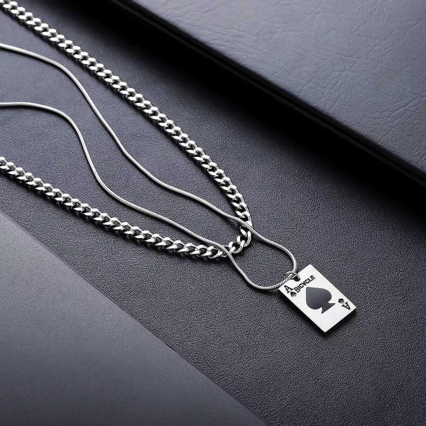 ACE STACK - 20mm Titanium Steel Pendant with 19 to 21inch Adjustable Cable Chain for Men & Boys