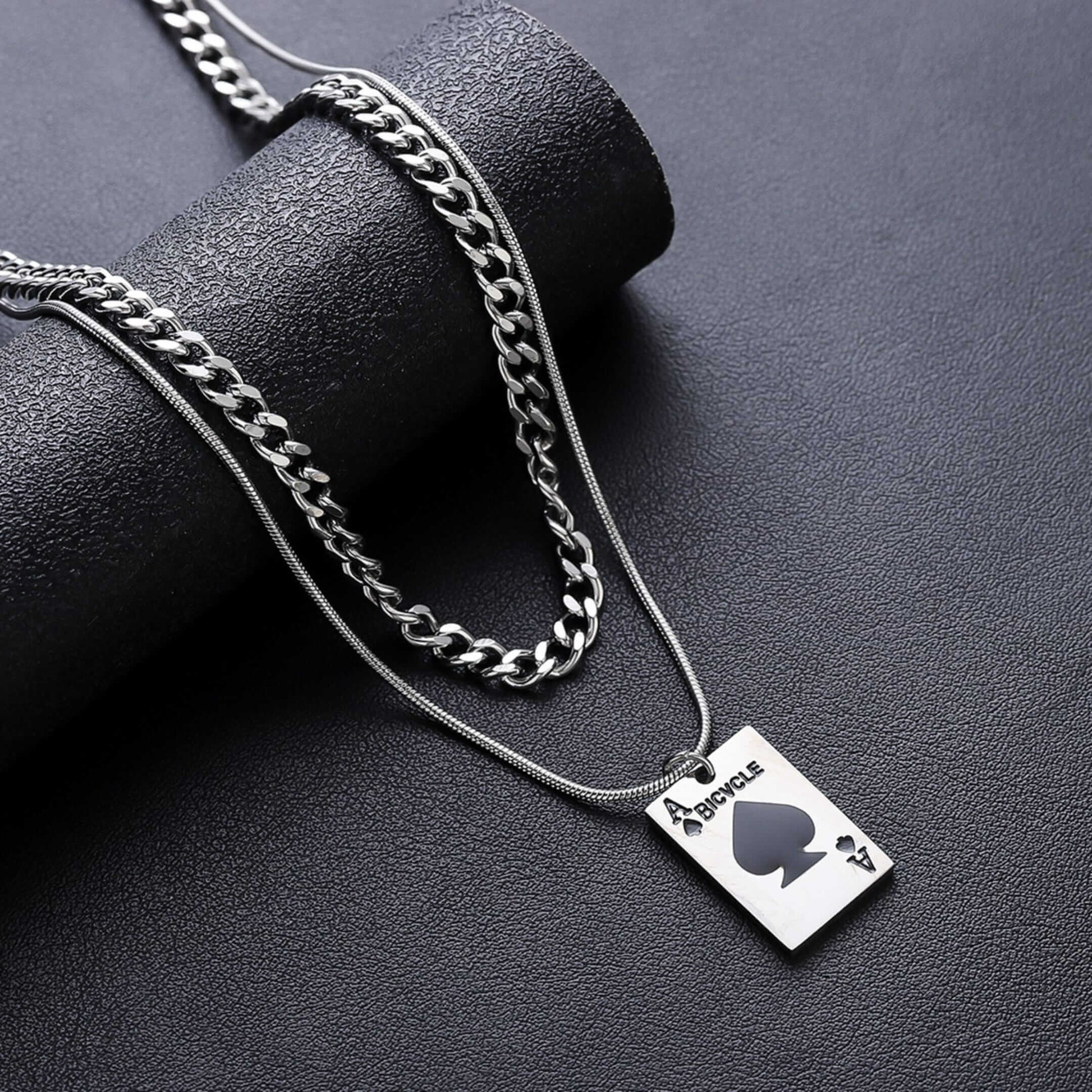 ACE STACK - 20mm Titanium Steel Pendant with 19 to 21inch Adjustable Cable Chain for Men & Boys - THE MEN THING
