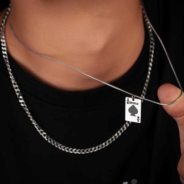 ACE STACK - 20mm Titanium Steel Pendant with 19 to 21inch Adjustable Cable Chain for Men & Boys