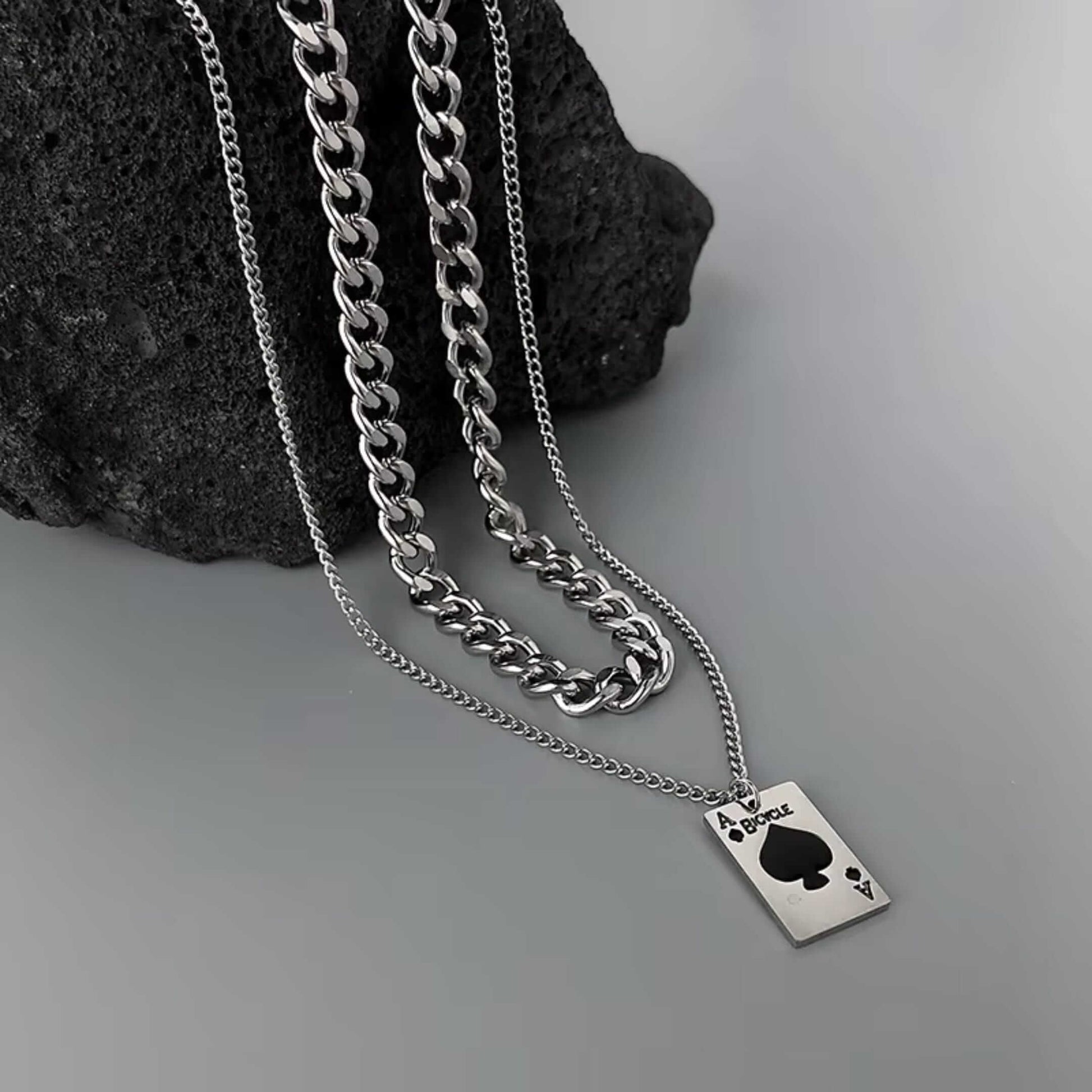 ACE STACK - 20mm Titanium Steel Pendant with 19 to 21inch Adjustable Cable Chain for Men & Boys - THE MEN THING