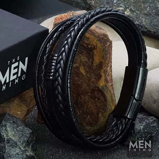 ADRONIX BLACK - Leather Bracelet, Leather Multi-Layer Bracelet with Stainless Steel Magnetic Buckle for Men & Boys — Leather Bracelet for Men | THE MEN THING