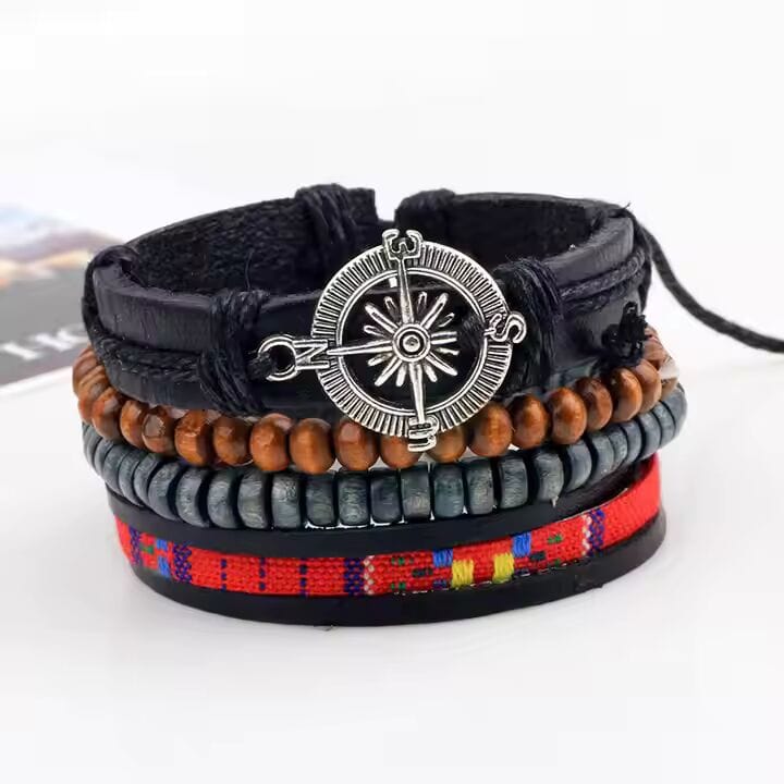 ADVENTURE STACK -  4 Pcs Genuine Braided Leather Bracelet Set for Men & Boys (8 inch) - THE MEN THING