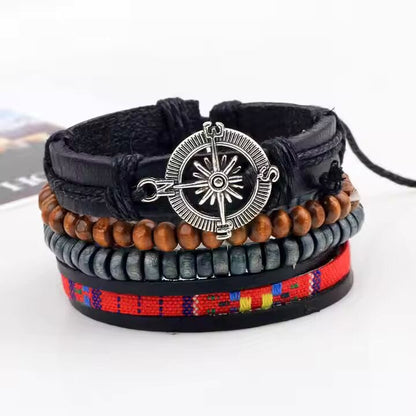 ADVENTURE STACK -  4 Pcs Genuine Braided Leather Bracelet Set for Men & Boys (8 inch) - THE MEN THING
