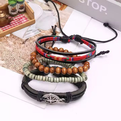 ADVENTURE STACK -  4 Pcs Genuine Braided Leather Bracelet Set for Men & Boys (8 inch) - THE MEN THING