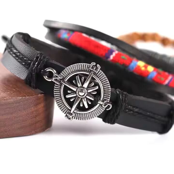 ADVENTURE STACK -  4 Pcs Genuine Braided Leather Bracelet Set for Men & Boys (8 inch) - THE MEN THING