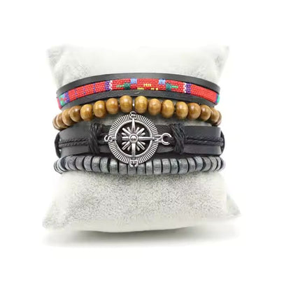 ADVENTURE STACK -  4 Pcs Genuine Braided Leather Bracelet Set for Men & Boys (8 inch) - THE MEN THING