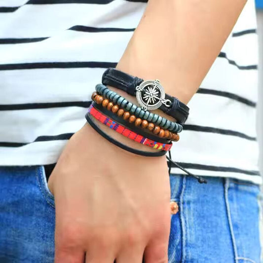 ADVENTURE STACK -  4 Pcs Genuine Braided Leather Bracelet Set for Men & Boys (8 inch) - THE MEN THING