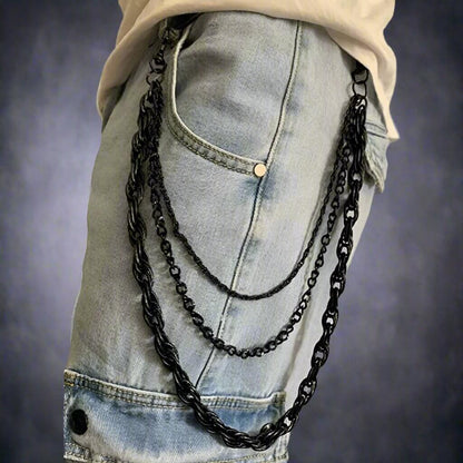 AEGIS CHAIN BLACK - 3pcs Alloy Multi-Layer Long Biker Chain For Jeans with Lobster Clasps for Men & Boys - 36 inch - THE MEN THING