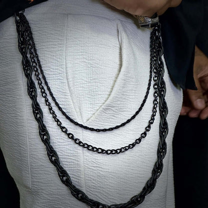AEGIS CHAIN BLACK - 3pcs Alloy Multi-Layer Long Biker Chain For Jeans with Lobster Clasps for Men & Boys - 36 inch - THE MEN THING