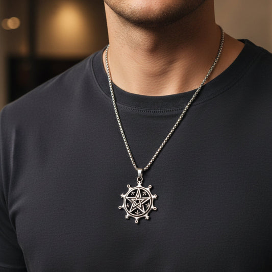 AEGON STAR - 35mm Titanium Steel Pendant with 24inch Round Box 4mm Chain for Men & Boys - THE MEN THING