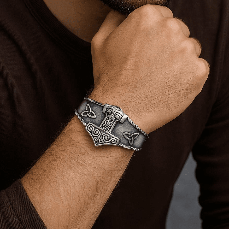 AESIR BAND - Pure Stainless Steel Open Bangle Bracelet (Adjustable) for Men & Boys - THE MEN THING