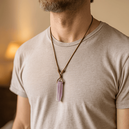 AIKO CRYSTAL PENDANT - Natural Crystal Unshaped Pendant with Adjustable Rope Chain for Men and Boys - THE MEN THING