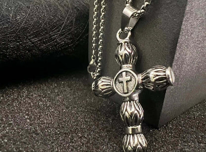 ALLMIGHTY CROSS - Alloy Pendant with Stainless Steel 24inch Round Box Chain, American trending Style for Men & Boy — SS Pendant/ Necklace for Men | THE MEN THING