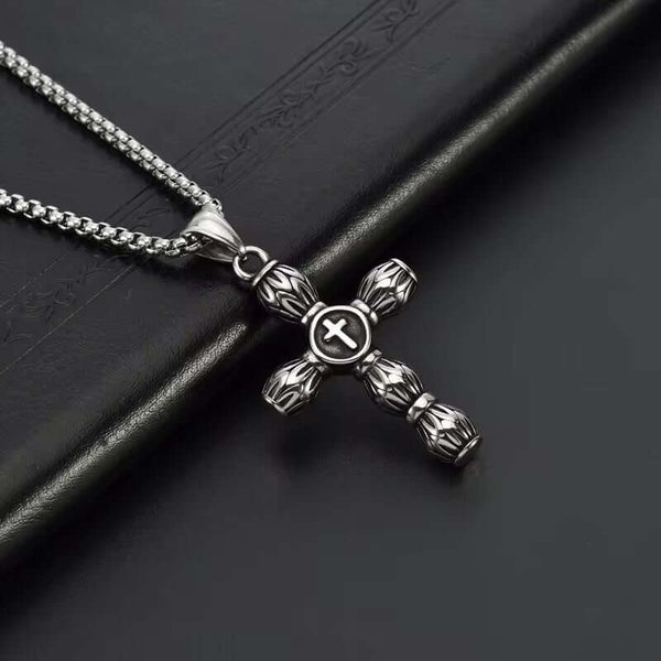 ALLMIGHTY CROSS (T) - Pure Titanium Steel Pendant with Stainless Steel 24inch Round Box Chain, European trending Style for Men & Boy