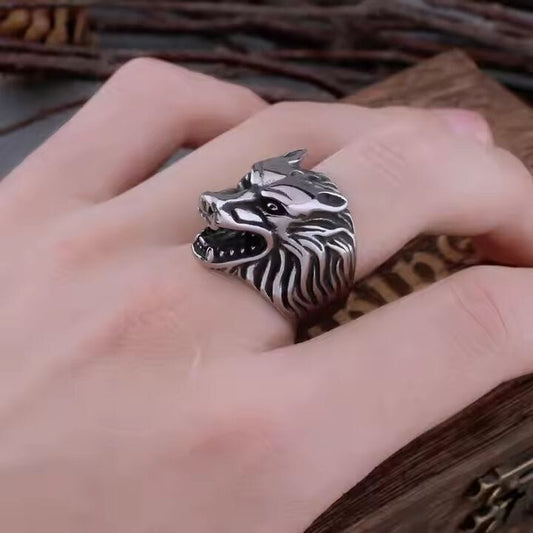 ALPHA WOLF KING RING - Pure Stainless Steel Men’s Steel-Plated Ring – Statement Luxury Jewelry (Size : 18-22-26) - THE MEN THING