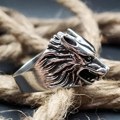 ALPHA WOLF KING RING - Pure Stainless Steel Men’s Steel-Plated Ring – Statement Luxury Jewelry (Size : 18-22-26) - THE MEN THING